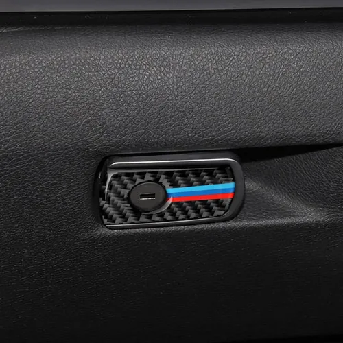 Vista 5 de Adhesivo de caja de guantes de coche, caja de almacenamiento con acabado de fibra de carbono, compatible con accesorios BMW F30 F31 F34 3GT F32 F33