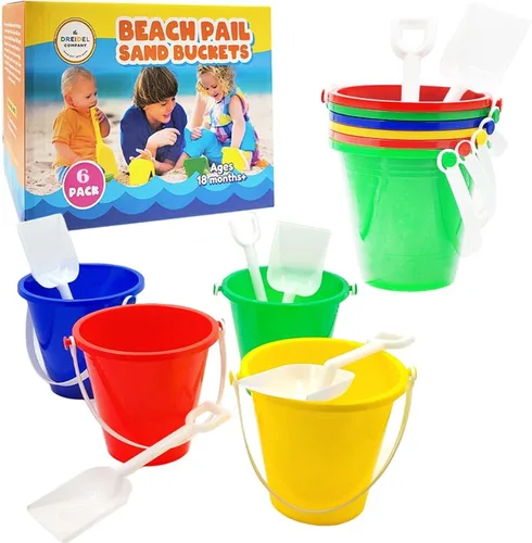 Vista 9 de The Dreidel Company Juego de juego para el día de playa, (paquete de 3) cubo de arena de 5.25 pulgadas, caja de juego incluida, cubo y pala
