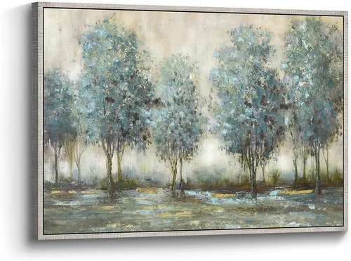 Vista 9 de Lienzo de pintura de árbol, arte de pared, bosque texturizado, paisaje, naturaleza, árboles, paisaje, ilustración, dormitorio, sala de estar