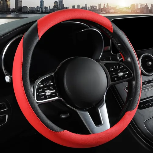 Vista 8 de Funda para volante de automóvil, funda para volante de piel de microfibra con ajuste universal de 14.5-15 pulgadas, antideslizante, cómoda