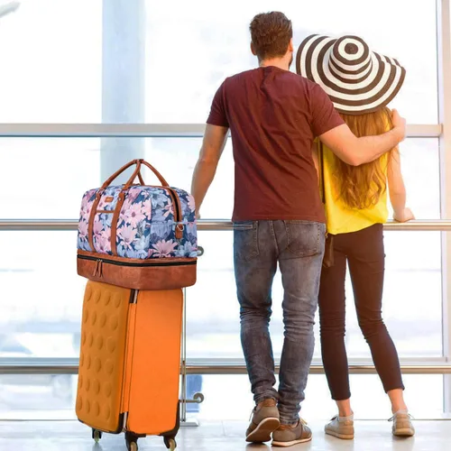 Vista 30 de IBFUN Bolsas de fin de semana para mujer, bolsa grande de lona para viaje, bolsa de viaje con compartimento para zapatos, 21 pulgadas, juego de 3