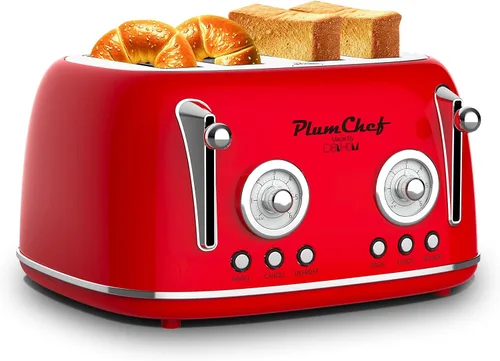 Vista 2 de Tostadora de ranura larga extra ancha de 4 rebanadas, bandeja extraíble para migas, 6 ajustes de tostado, funciones de bagel/descongelación, 1650 W