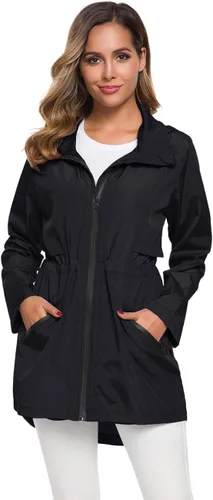 Vista 2 de Avoogue Impermeable largo para mujer con capucha para exteriores, ligera, rompevientos impermeable