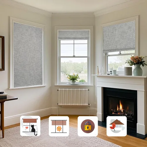 Vista 2 de Persianas romanas personalizadas, color gris ceniza, lavables, opacas, inalámbricas, para ventanas, puertas, ventanas de cocina, fáciles de instalar