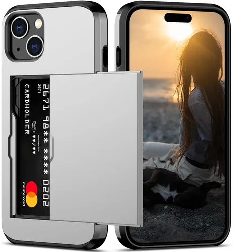 Vista 44 de Nvollnoe Compatible con iPhone 15 Funda con ranura para tarjetas, resistente, protectora de doble capa, a prueba de golpes, ranura oculta