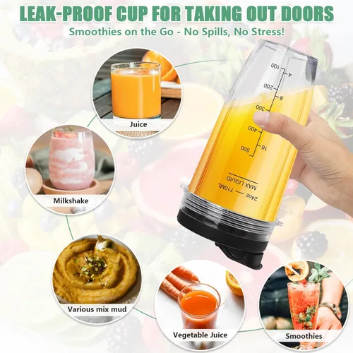 Vista 7 de 2 tazas de batido Ninja Nutri de 24 onzas, piezas de repuesto para licuadora Auto iq Upgrade Ninja Cups for Blender with 2*To-Go 7 Fins Extractor