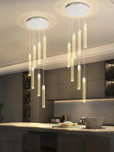 Vista 20 de ykolupty Luces colgantes modernas para isla de cocina, mini lámpara colgante de cristal negro con LED regulable de 2700 K-6000 K, lámpara de araña