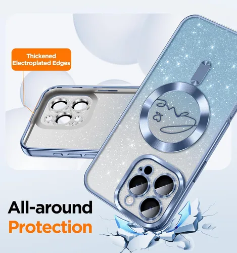 Vista 4 de Misscase Funda para iPhone 16 Pro Case Magnética con Purpurina con Protector Completo de Lente de Cámara, [Compatible con MagSafe] Linda Funda