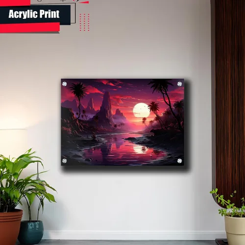 Vista 4 de Neon Sunset Vibes Florida Synthwave Sunset Framed poster Print, Retro Miami Style Wall Art, poster, Art Decor