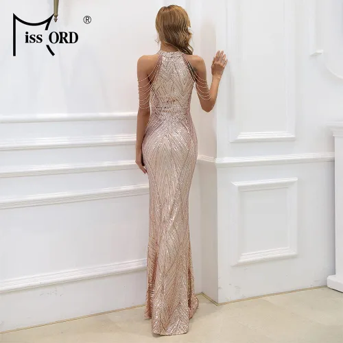 Vista 3 de Miss ord Vestido de fiesta formal con borlas y lentejuelas para mujer, elegante vestido de noche de sirena