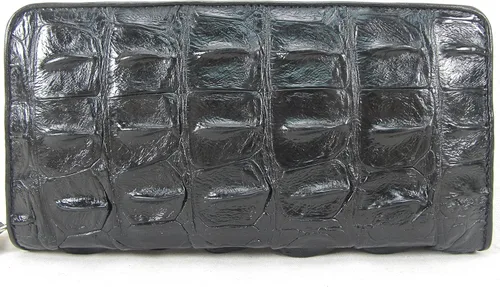 Vista 2 de PELGIO Cartera larga con cremallera de piel de cocodrilo auténtica, Negro -, Cartera con cremallera
