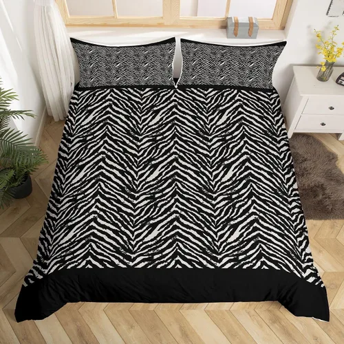 Vista 15 de Juego de funda de edredón con estampado de leopardo abstracto, tamaño individual, juegos de ropa de cama de piel de guepardo negro y gris