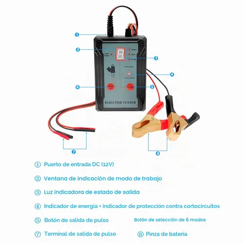 Vista 5 de Shkalacar Probador de inyector de combustible y adaptador Probador de pulso Limpiador para diagnóstico Limpieza de inyectores Herramienta