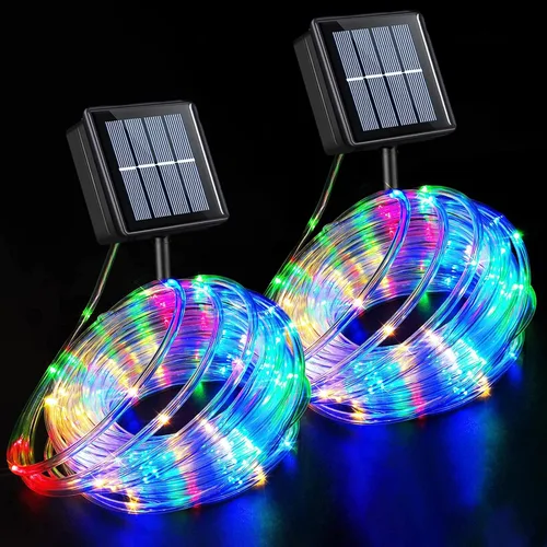 Vista 19 de YEGUO Luces naranjas para Halloween, paquete de 2 cuerdas de 100 luces LED de 33 pies cada uno, 8 modos de luces de hadas en tubo transparente