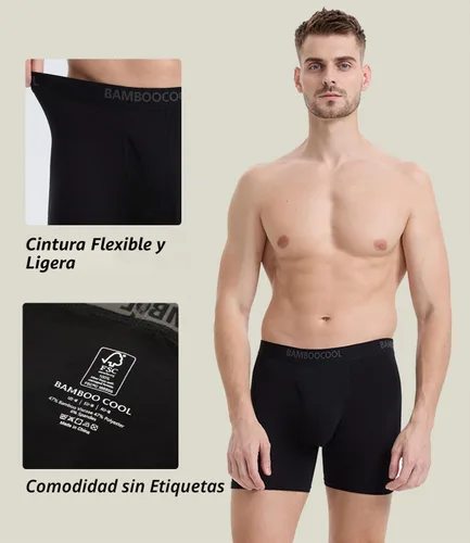 Vista 3 de BAMBOO COOL Calzoncillos tipo bóxer transpirables para hombre con bragueta que absorbe la humedad, ropa interior ligera, paquete de 7