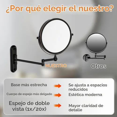 Vista 4 de GURUN Espejo de maquillaje con aumento de 8 pulgadas montado en la pared para baño bronce 20x