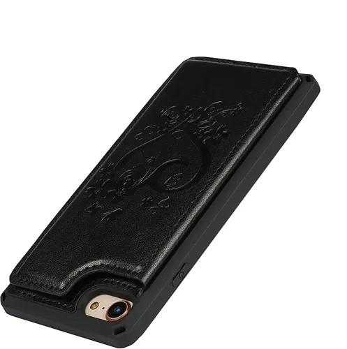 Vista 9 de iCoverCase Funda compatible con iPhone SE 2022/SE 2020/7/8 con soporte para tarjetas, funda tipo cartera para mujer, con bloqueo RFID en relieve