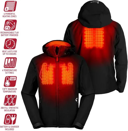 Vista 3 de Gerbing Torrid 2.0 Softshell - Chaqueta térmica térmica térmica para hombre, 7 V con pilas - Chaqueta térmica aislada para deportes de invierno