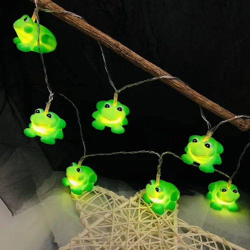 Vista 9 de Linda tira de luces de rana a pilas con función de temporizador, luz nocturna de rana para dormitorio de niños, Navidad, Halloween, cadena