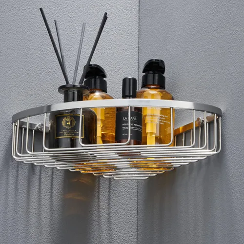 Vista 18 de Organizador esquinero para ducha, SUS304 de acero inoxidable, resistente al óxido, estante de almacenamiento montado en la pared para baño, cocina