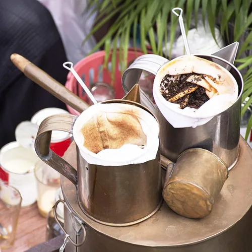 Vista 7 de Colador de té y café tailandés de 6 pulgadas Filtro de algodón reutilizable con asa Auténtico paño de estilo tailandés para bebidas