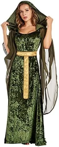 Vista 3 de YANVS Women's Medieval Lace-up Vintage Hooded Cloak Robe Adult Costume Retro Cosplay Long Dress