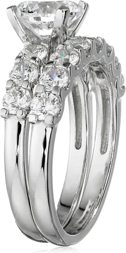 Vista 2 de Tienda Collection Platinum-Plated Sterling Silver Infinite Elements Cubic Zirconia Round Cut Ring Set