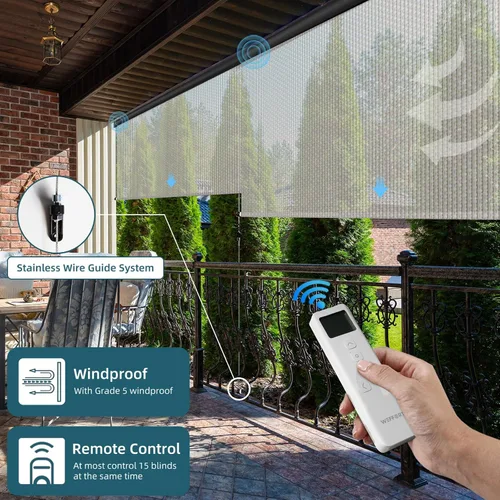 Vista 4 de Persianas enrollables motorizadas para exteriores, persianas enrollables para patio, funciona con Alexa, Google Homekit, Apple Homekit, parasol