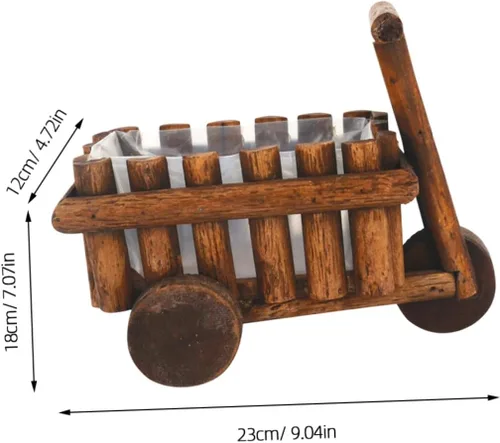 Vista 2 de GANAZONO Maceta de madera hecha a mano con diseño de carrito para el hogar y la oficina, contenedor multifuncional para plantas