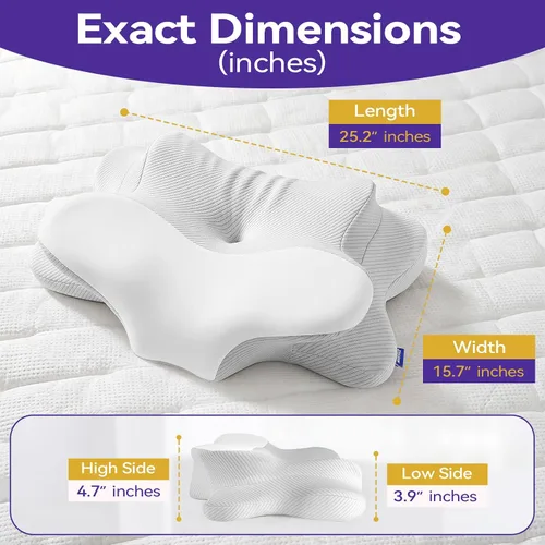 Vista 10 de Almohada cervical para aliviar el dolor de cuello, almohada ergonómica de espuma viscoelástica de doble altura con funda transpirable refrescante
