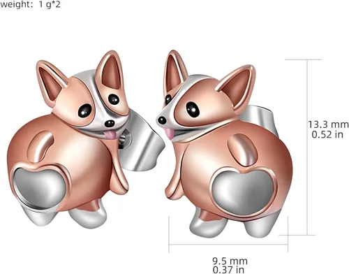 Vista 3 de TALYKONG Pendientes Corgi con diseño de perro y animales, regalos para mujeres y niñas, Latón, No es una piedra preciosa
