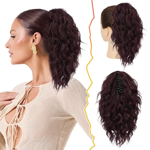 Vista 15 de BARSDAR Extensión de cola de caballo corta para mujer, extensiones de cabello sintético suave con clip de garra de 12 pulgadas, extensiones de cola