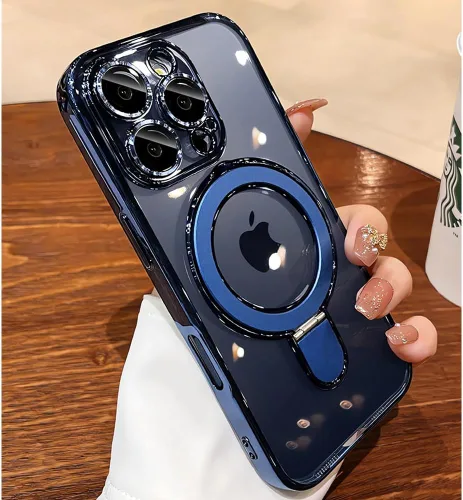 Vista 8 de Funda transparente con soporte magnético invisible para iPhone 14 Pro con protector de lente de cámara incorporado Compatible con MagSafe, cubierta