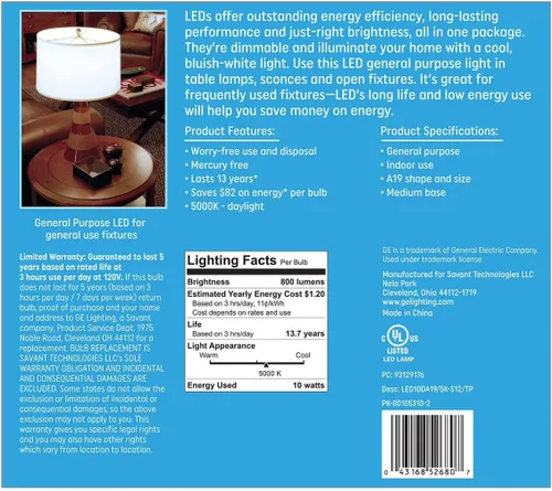 Vista 2 de GE Bombillas LED A19 de uso general equivalente a 60 W (12 unidades)