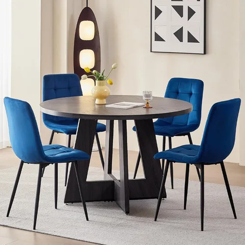 Vista 8 de Juego de 4 sillas de comedor de terciopelo azul para cocina