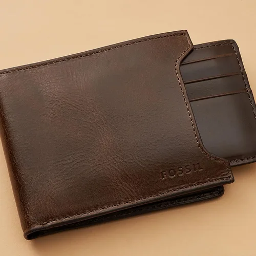 Vista 4 de Fossil Cartera de cuero plegable deslizante 2 en 1 con funda extraíble para tarjetas para hombres