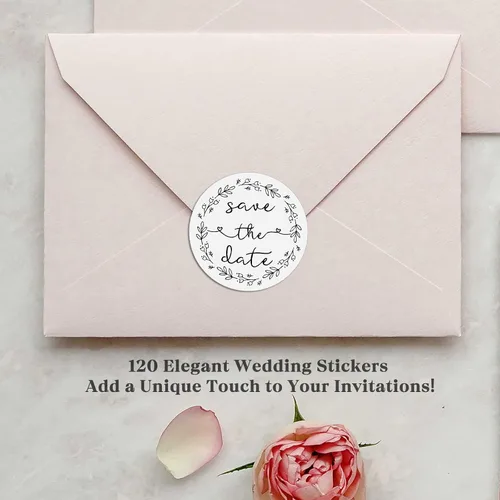 Vista 5 de 120 paquetes de adhesivos para guardar la fecha de boda, sellos redondos de 4 cm para sobres de invitación, etiquetas elegantes de boda