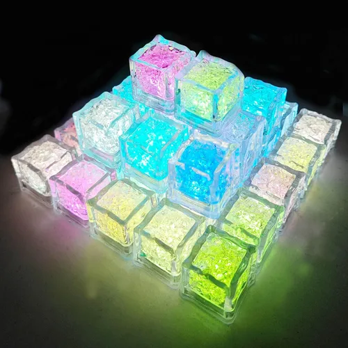 Vista 13 de Paquete de 120 cubitos de hielo iluminados, cubitos de hielo LED que brillan para bebidas con sensor de líquido, luces LED impermeables multicolor