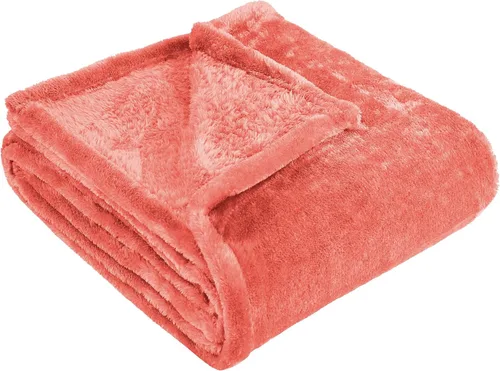 Vista 2 de Superior Classic Solid Fleece Blanket, Thick, Cozy, Warm Blankets, Velvety Soft Plush Bedding and Sofa Throw, Cute Bedroom Decor, Fuzzy Cover, Coral