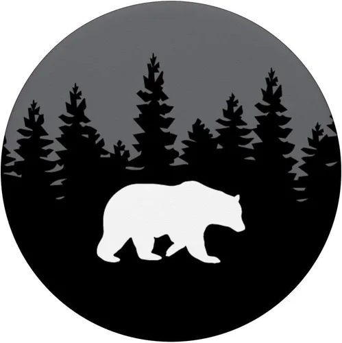 Vista 3 de Black Brown Bear Pine Trees Woodlands Evergreens Camping - PopSockets Grip and Stand for Phones and Tablets