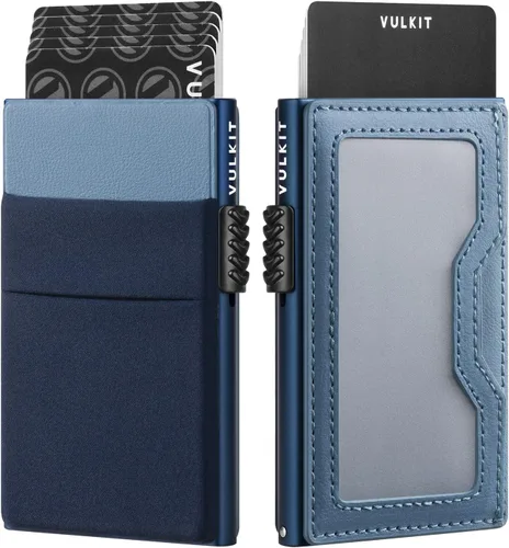 Vista 7 de VULKIT Billetera minimalista con ventana de identificación y bolsillo EDC con bolsillo desplegable para tarjetas de crédito y bloqueo RFID, diseño