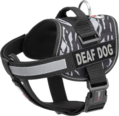Vista 19 de Dogline Unimax - Arnés para perro con parches para perros sordos reflectantes sin tirones, correas ajustables, neopreno transpirable para médicos