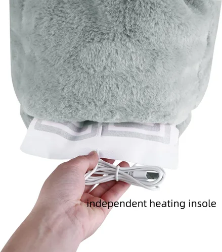 Vista 3 de Calentador de pies calentado por USB para hombres y mujeres, mullido, grueso, eléctrico, recargable, almohadilla de calefacción de pies de felpa