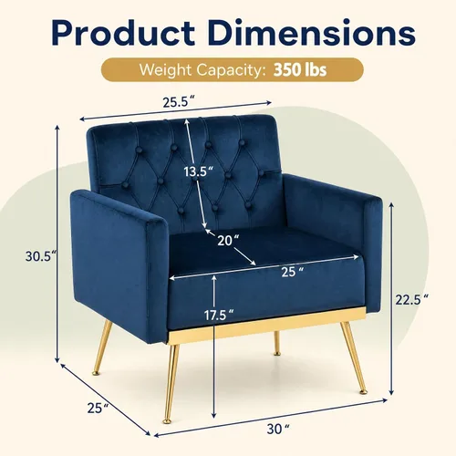 Vista 3 de KOMFOTT Velvet Accent Chair, Modern Tufted Arm Chair (1,Blue)