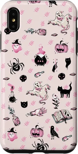Vista 11 de iPhone 16 Vintage Halloween Case Pumpkins Ghosts Witch Skulls Pink Case