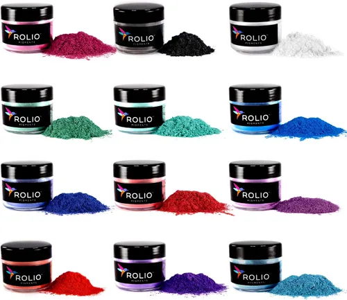 Vista 17 de Rolio Pigmento de color nacarado en polvo de mica de alta calidad, juego de arte para resina epoxi, para fabricación de jabón, esmalte de uñas