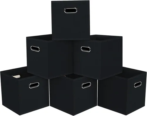 Vista 17 de Cubos de almacenamiento plegables negros, caja de almacenamiento de tela, cestas organizadoras con asas dobles para organizador del hogar (negro)
