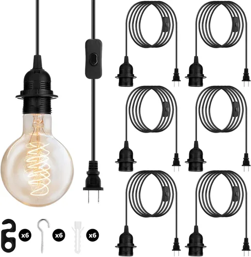 Vista 7 de Reginary Kit de 6 cables de luz colgantes, cable de extensión de cable de linterna, colgante con interruptor de encendido/apagado en línea, kit