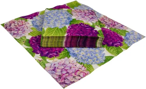 Vista 8 de Caspari Servilletas de cóctel de papel Hydrangea Garden en color azul - 2 paquetes de 20