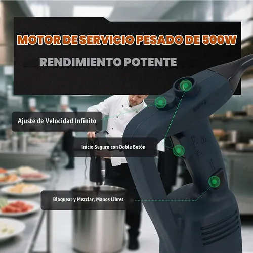 Vista 4 de Licuadora de inmersión comercial, batidora de mano pesada Huty de 500 W con eje extraíble de 16 pulgadas, velocidad variable de 6,000-20,000 RPM
